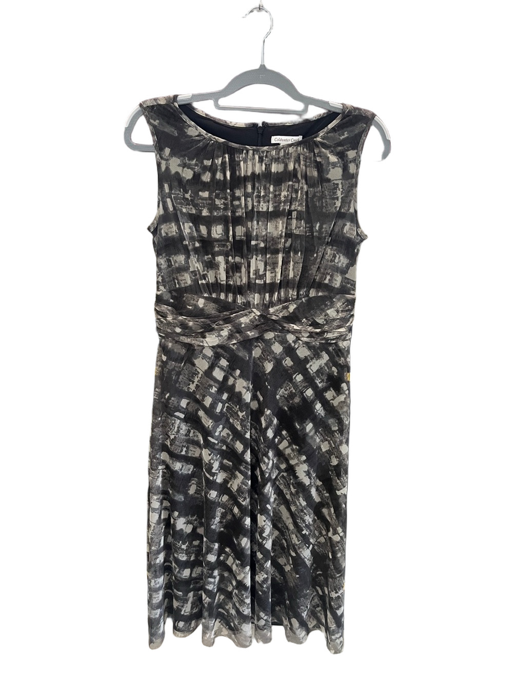 Coldwater Creek Plaid Print Mesh Pleated Waist Midi Sleeveless Dress